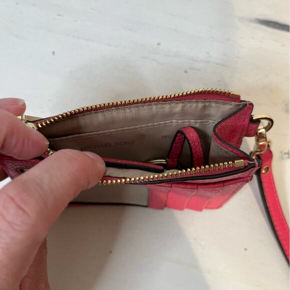 Michael Kors Jet Set Pink leather coin purse key chain wristlet minimal casual - Picture 6 of 7